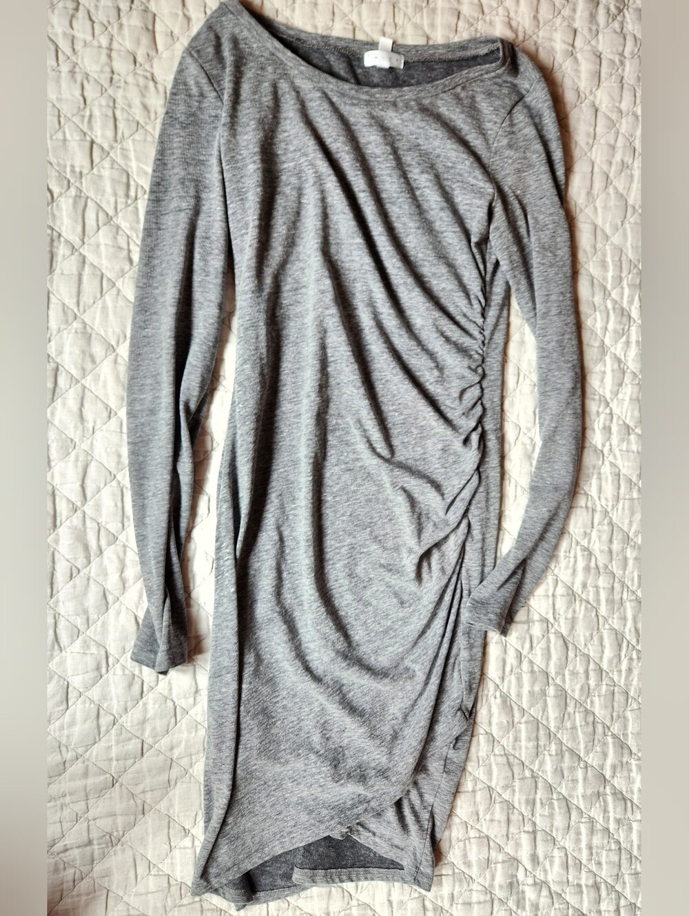 Leith Women's Grey Long-Sleeve Ruched Dress